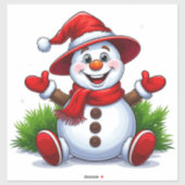 Sticker Cheveux Snowman Habillé En Rouge Avec Casquette (Feuille)