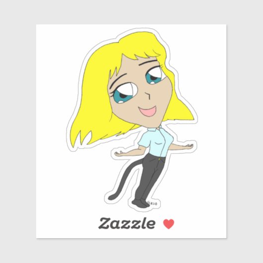 Sticker chibi fille avec une queue (Feuille)