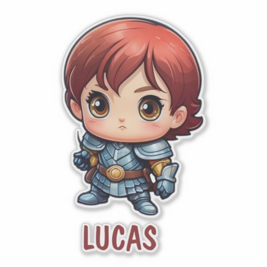 Sticker Chibi Knight Personalized Kids Cut Viny (Devant)