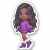 Sticker chibi noir mignon en violet (Devant)
