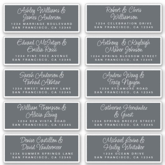 Sticker Chic Calligraphy Off-Black Adresse Invité (Devant)