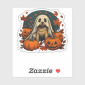 Sticker Chic chien Carlin avec Citrouille Automne Hallowee (Feuille)