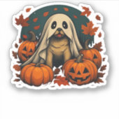 Sticker Chic chien Carlin avec Citrouille Automne Hallowee (Devant)