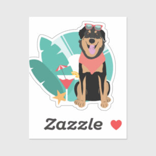 Sticker Chic Chien D'Été Avec Lunettes De Soleil Classique
