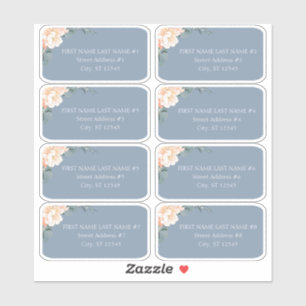 Sticker Chic Dusty Blue Peach Floral Mariage Adresse d'hôt
