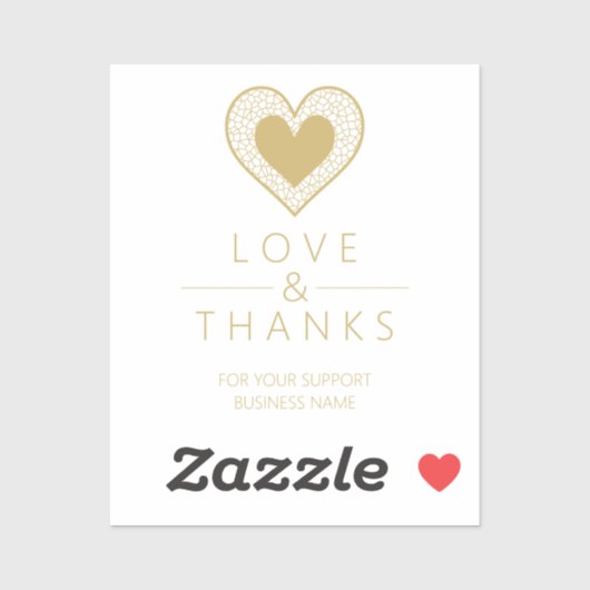 Sticker Chic Fake Gold Black Heart Lace Effect Love Thanks (Feuille)
