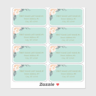 Sticker Chic Mint Green Peach Floral Mariage Adresse d'inv