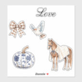 Sticker Chic Romantique Bleu Blanc Floral Mariage (Feuille)