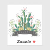 Sticker Chic Watercolor Cactus Planter Nom personnalisé (Feuille)