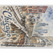 Sticker Chicago El Train in the Winter Snow (Devant)