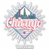 Sticker Chicago Illinois États-Unis Retro Skyline États-Un (Devant)