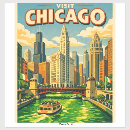 Sticker Chicago River Saint Patricks day postcard (Feuille)