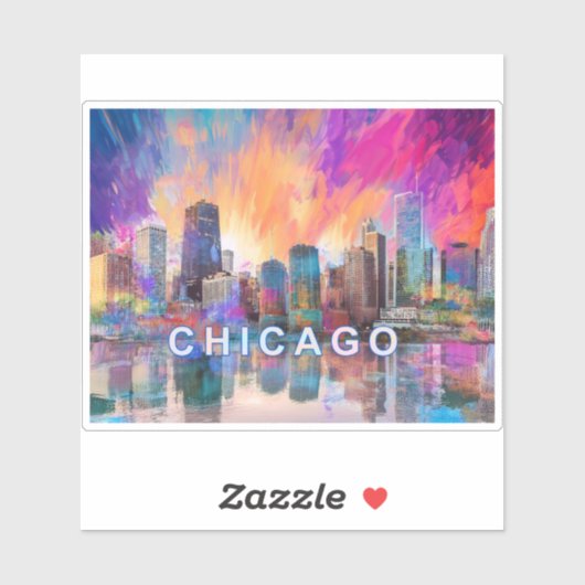 Sticker Chicago Skyline Abstrait Art (Feuille)