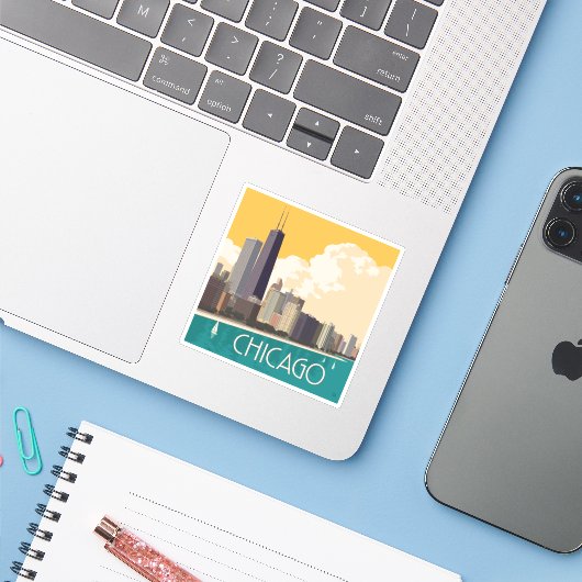 Sticker Chicago | Skyline moderne (Ordinateur portable avec iPhone)