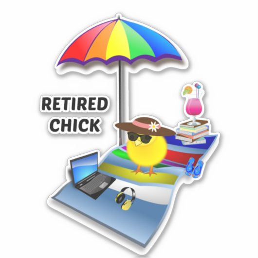 Sticker Chick à la retraite, design populaire, (Devant)
