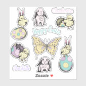 Sticker Chick, lapin, papillon et nom personnalisé (Feuille)
