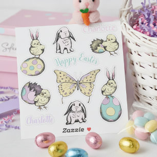 Sticker Chick, lapin, papillon et nom personnalisé
