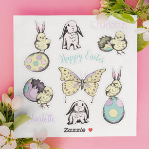 Sticker Chick, lapin, papillon et nom personnalisé