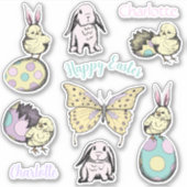 Sticker Chick, lapin, papillon et nom personnalisé (Devant)