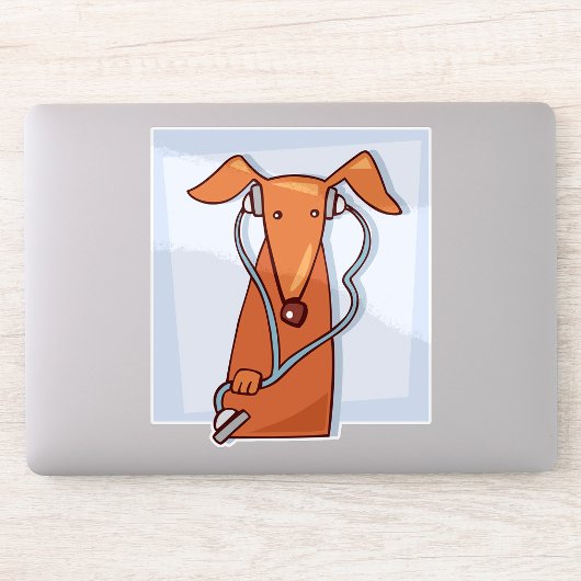 Sticker Chien à écouter de la musique drôle casque Pup