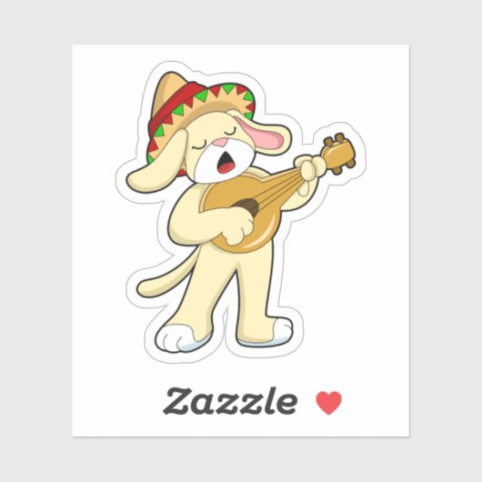 Sticker Chien à la musique avec guitare (Feuille)