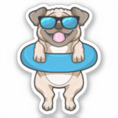 Sticker Chien à la natation avec anneau de natation (Recto)