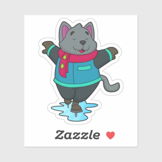 Sticker Chien à Patinage sur glace avec patins sur glace e (Feuille)