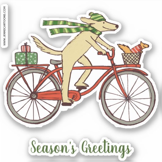 Sticker Chien à vélo et Bonnes Fêtes d'écureuils mignons (Devant)