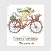 Sticker Chien à vélo et Bonnes Fêtes d'écureuils mignons (Feuille)