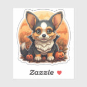 Sticker Chien adorable avec dessin Citrouille Halloween Co (Feuille)
