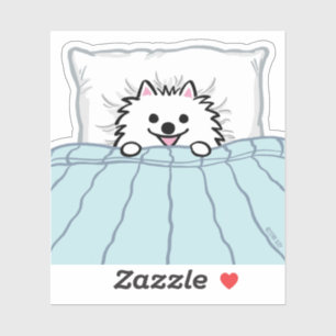 Sticker Chien adorable de Poméranie blanche couché dans un