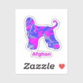 Sticker Chien Afghan Hound Rose Chaud & Bleu (Feuille)