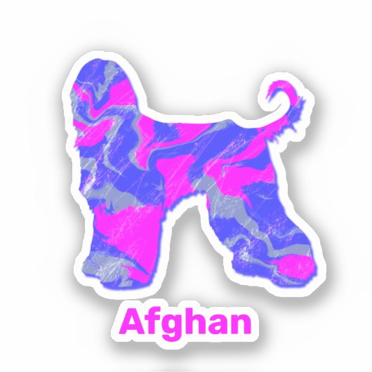 Sticker Chien Afghan Hound Rose Chaud & Bleu (Recto)