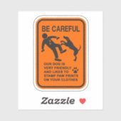 STICKER CHIEN AMI PAS DANGEREUX (ATTENTION) SIGNE (Feuille)