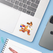 Sticker Chien au cricket avec batte de cricket (Ordinateur portable avec iPhone)