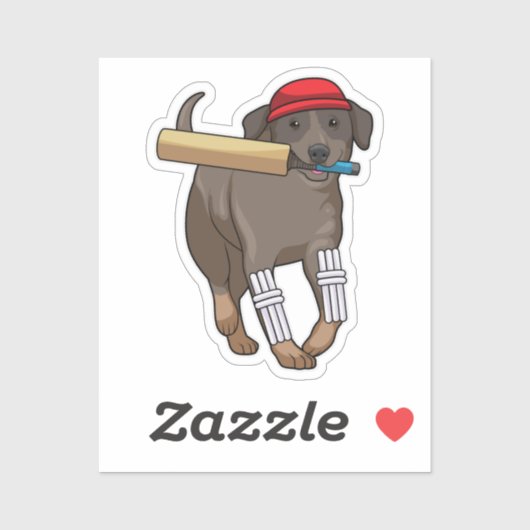 Sticker Chien au cricket avec batte de cricket (Feuille)