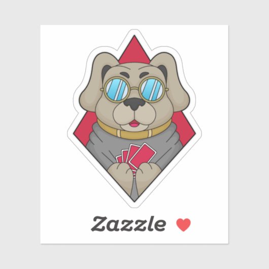 Sticker Chien au Poker avec cartes de Poker (Feuille)