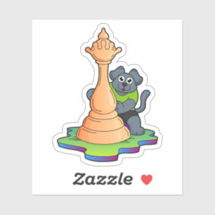Sticker Chien aux échecs avec pièce d'échecs Queen