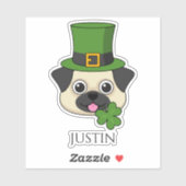 Sticker Chien avec Casquette et Shamrock St Patrick's | Pe (Feuille)