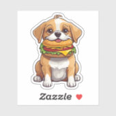 Sticker Chien avec Cheeseburger Chew imperméable (Feuille)