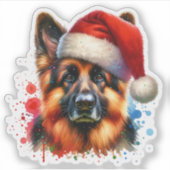 Sticker Chien berger allemand à Noël (Devant)