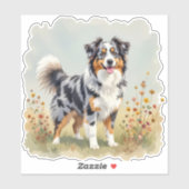 Sticker Chien Berger Australien Merle Queue Longue (Feuille)