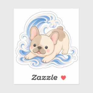 Sticker Chien Bouledogue Français Vague Pinceau Japonais C