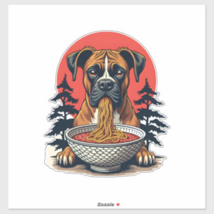 Sticker Chien Boxer Vintage mangeant du Ramen Coucher de s