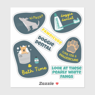 Sticker Chien Care Design Retro Navy Lemon set