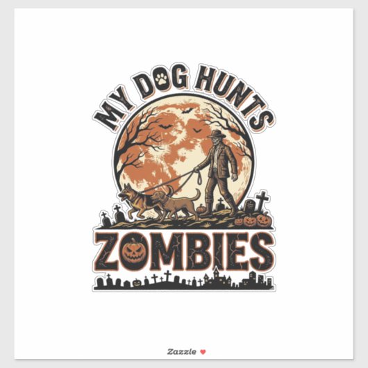 Sticker Chien chasse les zombies conception vectorielle vi (Feuille)