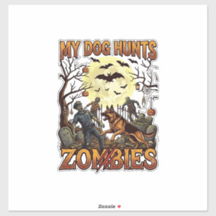 Sticker Chien chasse les zombies Halloween Berger allemand