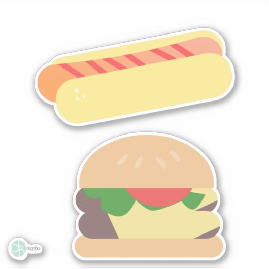 Sticker Chien chaud cool avec stries et hamburger (Devant)