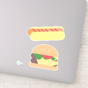 Sticker Chien chaud cool avec stries et hamburger