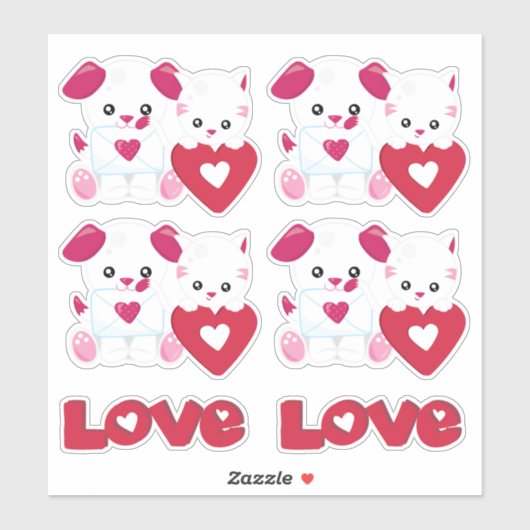 Sticker Chien Chien Chien Kitty Chat Aimer Valentine Enfan (Feuille)